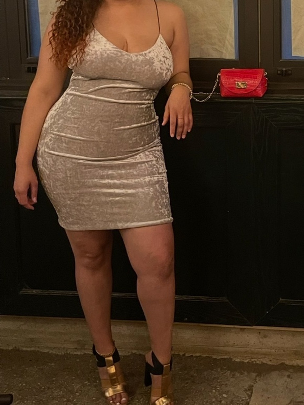 Velvet Slip Dress in Silver Taupe